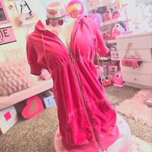Vintage Y2K Juicy Couture Hot Pink Zipper Dress.
